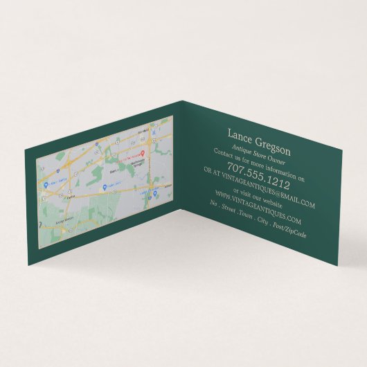 ヴィンテージアトラス・グローブ、アンティーク・ディーラー、ストア 名刺 (内部)