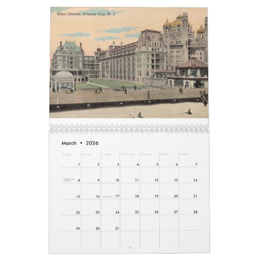 ヴィンテージアトランティックシティニュージャージー暦 カレンダー (3月 2026)
