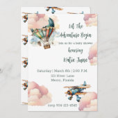 ヴィンテージアドベンチャーが男の赤ちゃんシャワーを開始 招待状 (正面/裏面)