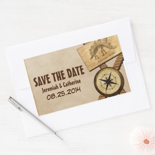 ヴィンテージアドベンチャーウェディング日付シールを保存 長方形シール (封筒)