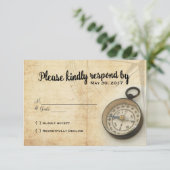 ヴィンテージアドベンチャートラベルウェディングRSVPカード 出欠カード (スタンド正面)