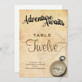 ヴィンテージアドベンチャー結婚トラベルのテーブル番号 招待状 (正面/裏面)