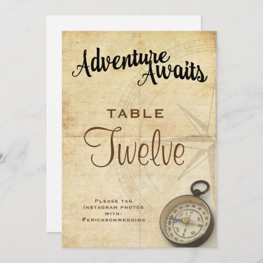 ヴィンテージアドベンチャー結婚トラベルのテーブル番号 招待状 (正面/裏面)