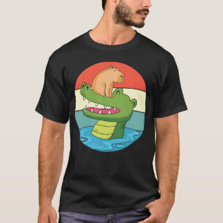 ヴィンテージアニマルプリント カピバラ クロコダイル乗馬 フリー Tシャツ
