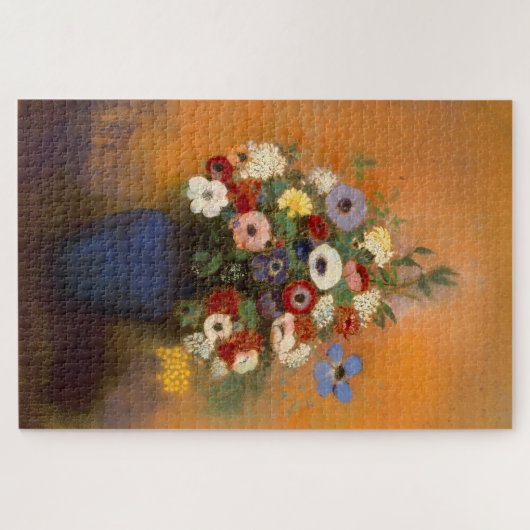 ヴィンテージアネモネと薄紫を青い花瓶に ジグソーパズル (横)