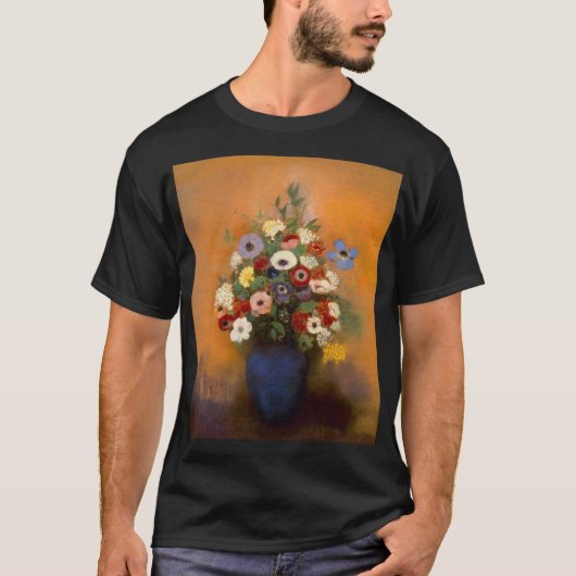 ヴィンテージアネモネと薄紫を青い花瓶に Tシャツ (正面)