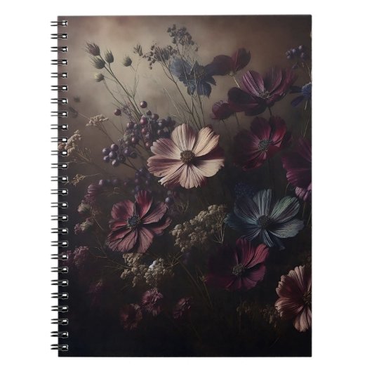 ヴィンテージアネモネフラワーブーケ暗色植物芸術 ノートブック (正面)