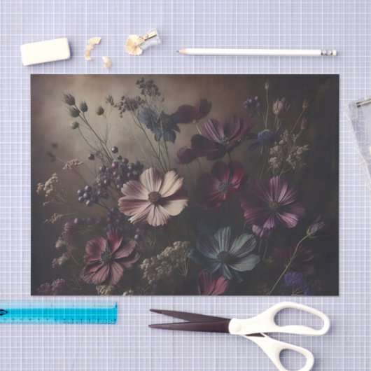 ヴィンテージアネモネフラワーブーケ暗色植物芸術 薄葉紙 (クラフト)