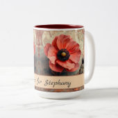 ヴィンテージアネモネ花レトロ素朴水彩 ツートーンマグカップ (正面右)