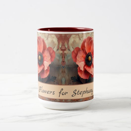 ヴィンテージアネモネ花レトロ素朴水彩 ツートーンマグカップ (中央)