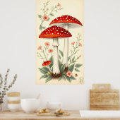 ヴィンテージアハラタケ赤と白のフローラ ポスター (キッチン)