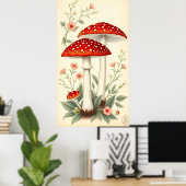 ヴィンテージアハラタケ赤と白のフローラ ポスター (ホームオフィス)