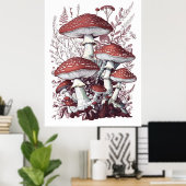 ヴィンテージアハラタケ赤と白のフローラ ポスター (ホームオフィス)
