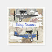 ヴィンテージアビエーター飛行機&ワールドマップアドベンチャー スタンダードカクテルナプキン (正面)