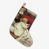 ヴィンテージアビクトリアンートガールとサンタ スモールクリスマスストッキング (正面 (吊り時))