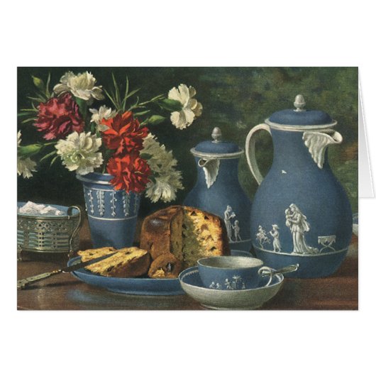 ヴィンテージアフタヌーンコーヒー，ケーキ，紅茶と花 (正面横)