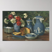 ヴィンテージアフタヌーンコーヒー,ケーキ,紅茶と花 ポスター (正面)