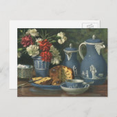 ヴィンテージアフタヌーンコーヒー，ケーキ，紅茶と花 ポストカード (正面/裏面)