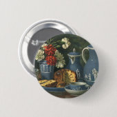 ヴィンテージアフタヌーンコーヒー，ケーキ，紅茶と花 缶バッジ (正面&裏面)