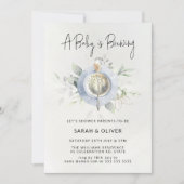 ヴィンテージアフタヌーンティーコーヒーブルーボーイベビーシャワー 招待状 (正面)