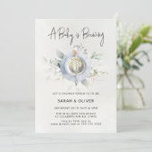 ヴィンテージアフタヌーンティーコーヒーブルーボーイベビーシャワー 招待状 (スタンド正面)