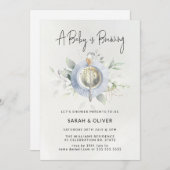 ヴィンテージアフタヌーンティーコーヒーブルーボーイベビーシャワー 招待状 (正面/裏面)