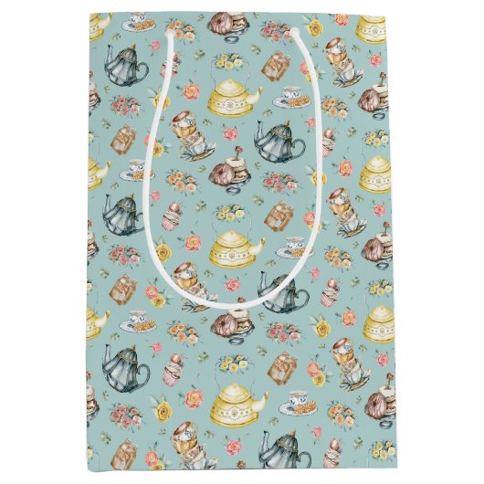 ヴィンテージアフタヌーンティー&バラパタン・オン・アクア ミディアムペーパーバッグ (正面)