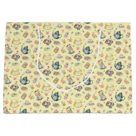 ヴィンテージアフタヌーンティー&バラパターンon黄色 ラージペーパーバッグ