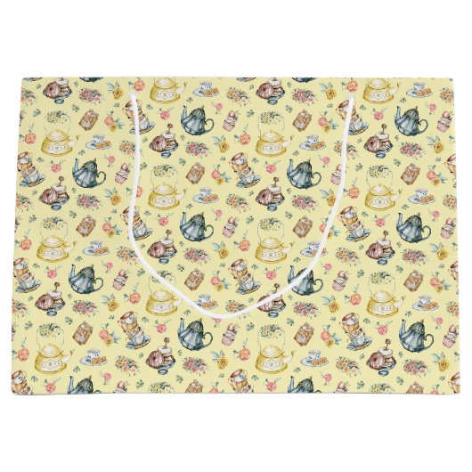 ヴィンテージアフタヌーンティー&バラパターンon黄色 ラージペーパーバッグ (正面)