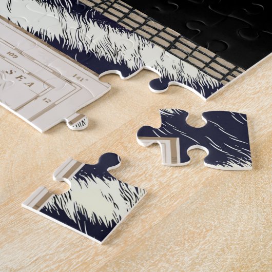 ヴィンテージアフリカの地図セピアトーン白黒ゼブラ ジグソーパズル (側面)