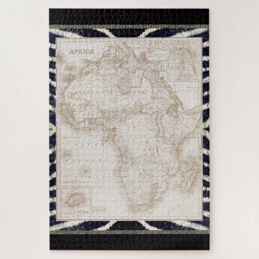 ヴィンテージアフリカの地図セピアトーン白黒ゼブラ ジグソーパズル (縦)