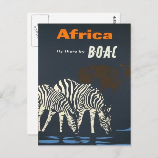 ヴィンテージアフリカゼブラ野生生物旅行 ポストカード (正面/裏面)