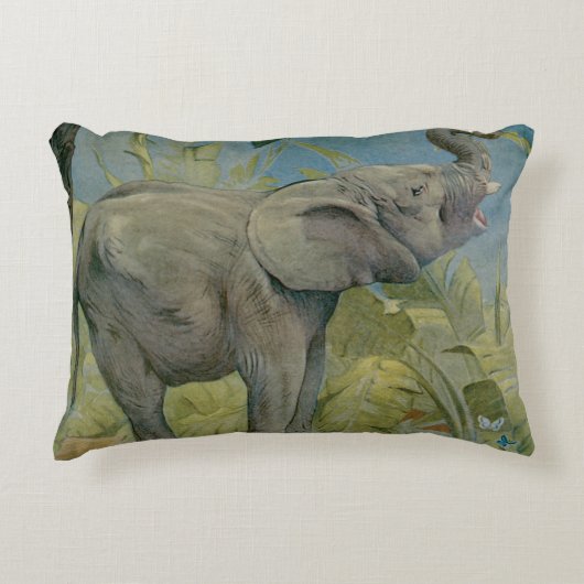 ヴィンテージアフリカゾウのジャングル、EJ Detmold アクセントクッション (正面)