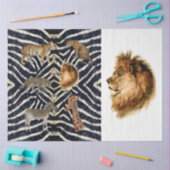 ヴィンテージアフリカ地図ライオン植物分身 薄葉紙 (クラフト)