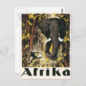 ヴィンテージアフリカ旅行ポスター、アフリカゾウ ポストカード (正面/裏面)