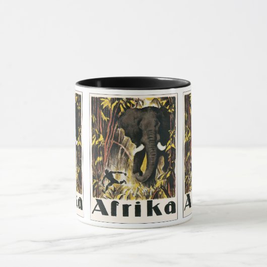 ヴィンテージアフリカ旅行ポスター、アフリカゾウ マグカップ (中央)