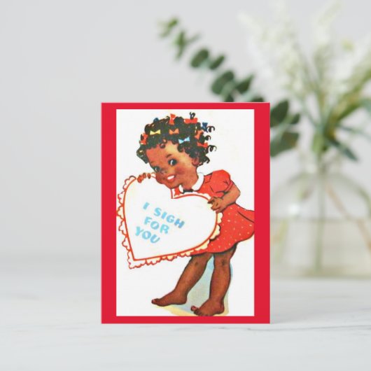 ヴィンテージアフリカ系アメリカ人かわいいバレンタインポストカード ポストカード (スタンド正面)