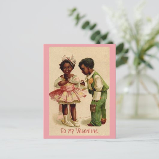 ヴィンテージアフリカ系アメリカ人カップルのバレンタイン ポストカード (スタンド正面)