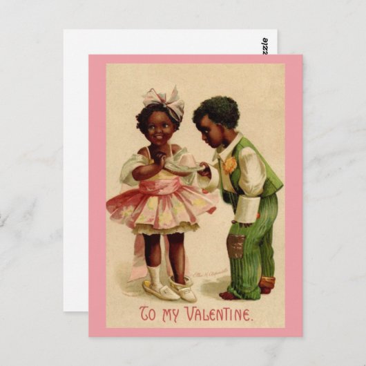 ヴィンテージアフリカ系アメリカ人カップルのバレンタイン ポストカード (正面/裏面)
