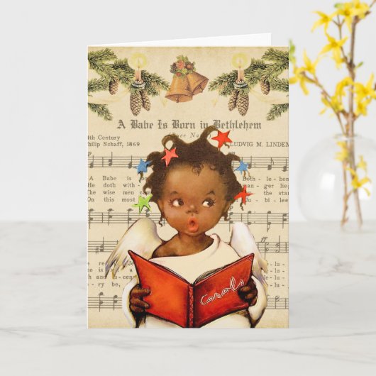 ヴィンテージアフリカ系アメリカ人クリスマスカード カード (黄色い花)