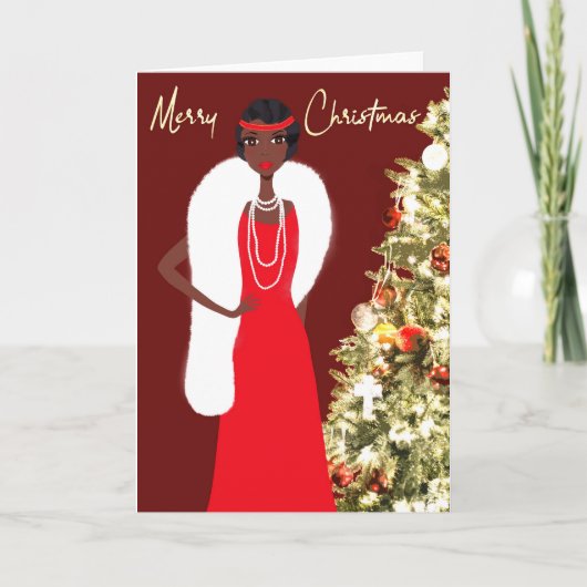 ヴィンテージアフリカ系アメリカ人クリスマスカード シーズンカード (正面)