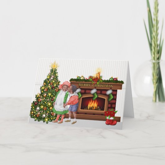 ヴィンテージアフリカ系アメリカ人クリスマスカード シーズンカード (正面)