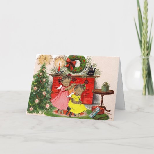 ヴィンテージアフリカ系アメリカ人クリスマスカード シーズンカード (正面)