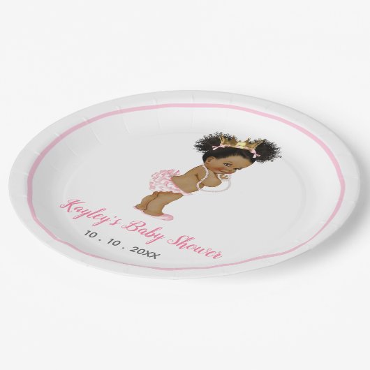 ヴィンテージアフリカ系アメリカ人プリンセスベビーピンク ペーパープレート (アングル)