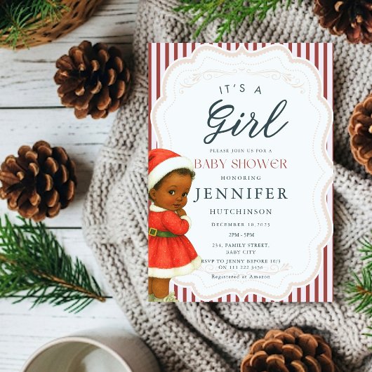 ヴィンテージアフリカ系アメリカ人ベビーガールクリスマスシャワー 招待状