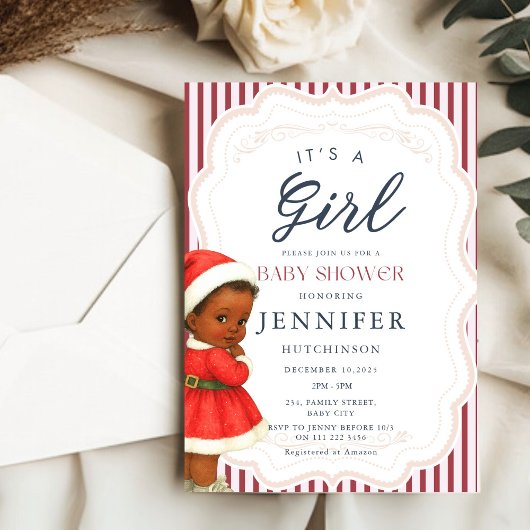 ヴィンテージアフリカ系アメリカ人ベビーガールクリスマスシャワー 招待状