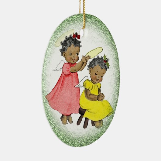 ヴィンテージアフリカ系アメリカ人少女クリスマス装飾品 セラミックオーナメント (右)