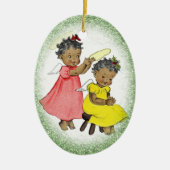 ヴィンテージアフリカ系アメリカ人少女クリスマス装飾品 セラミックオーナメント (正面)