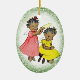 ヴィンテージアフリカ系アメリカ人少女クリスマス装飾品 セラミックオーナメント
