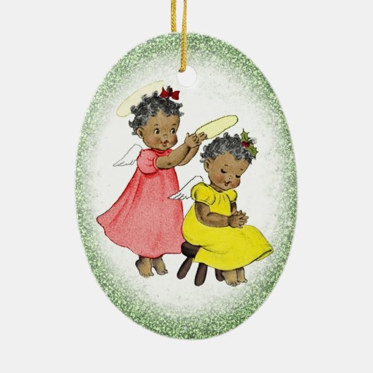 ヴィンテージアフリカ系アメリカ人少女クリスマス装飾品 セラミックオーナメント (裏面)